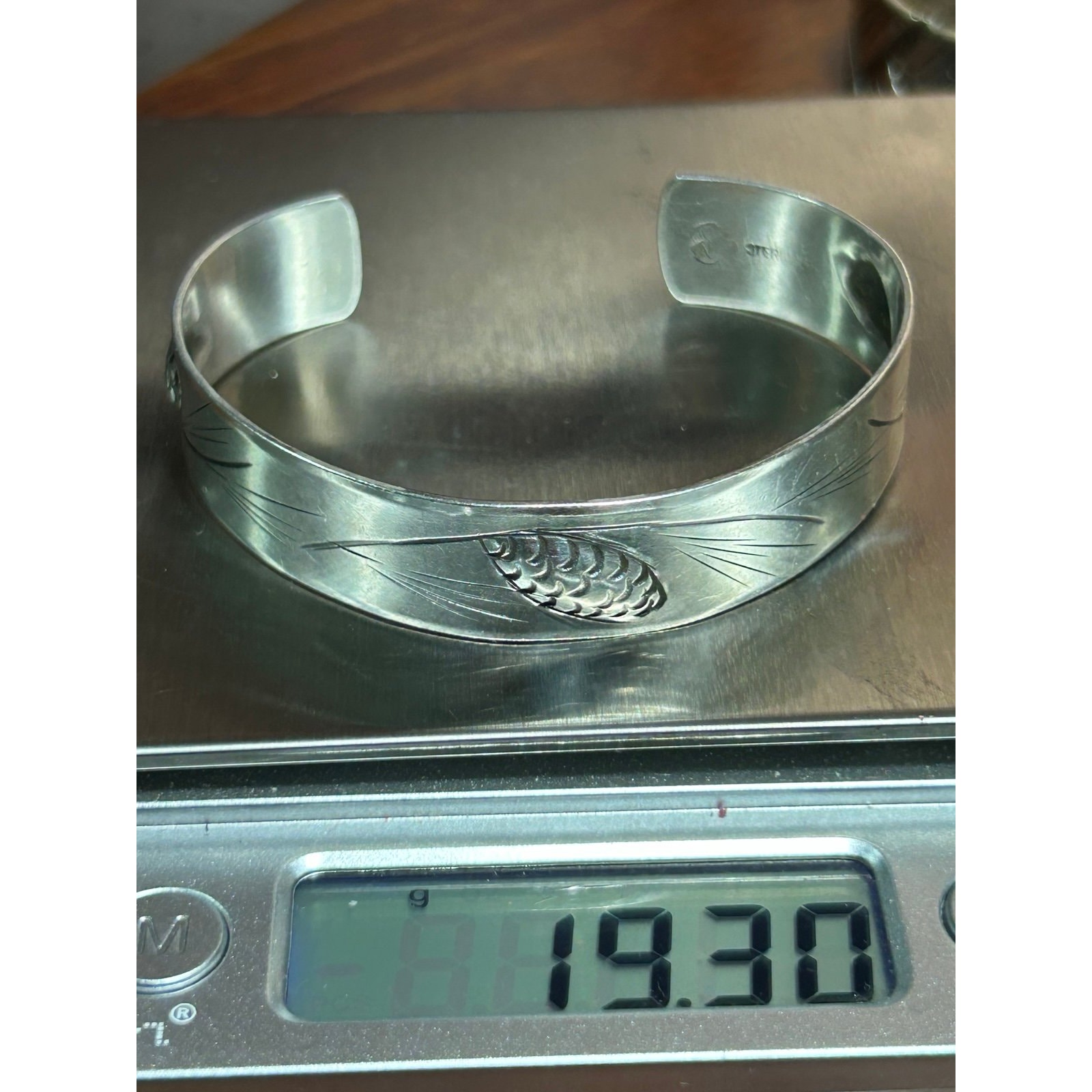 Vintage Stuart Nye Sterling Silver Cuff Bracelet Featuring A Hand-Wrought Pine